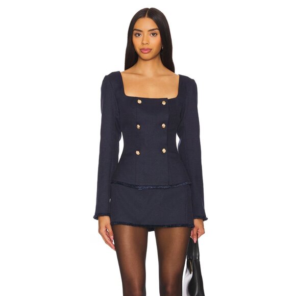More To Come Tops - NEW MORE TO COME Jamie Top in Navy Dark Blue Long Sleeve Suit Medium